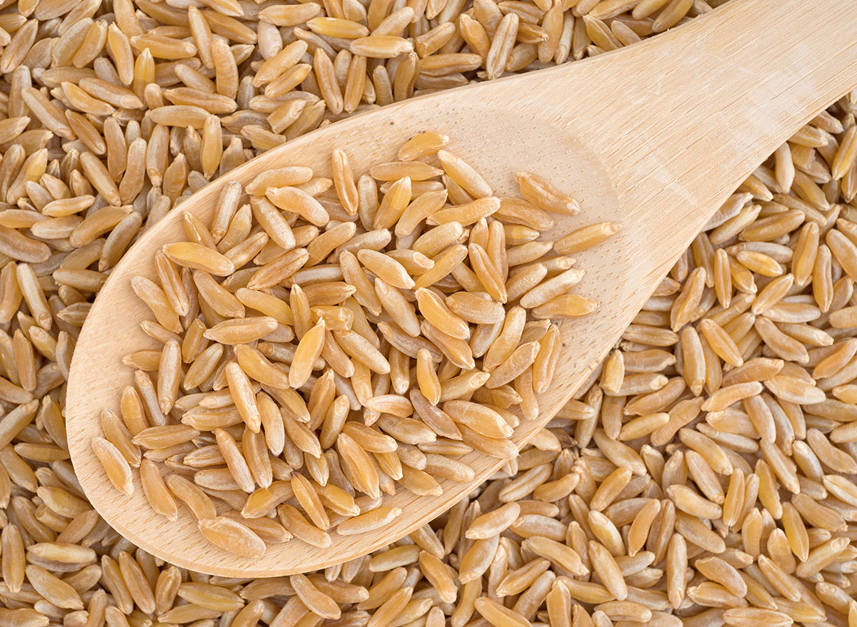 khorasan wheat on wooden spoon