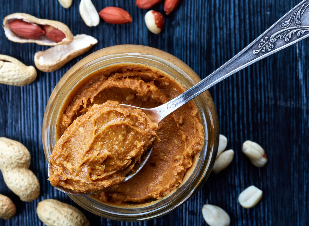 jar of peanut butter, concept of what eating peanut butter does to your waistline