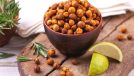 roasted chickpeas in bowl, concept of weight-loss snacks to build muscle