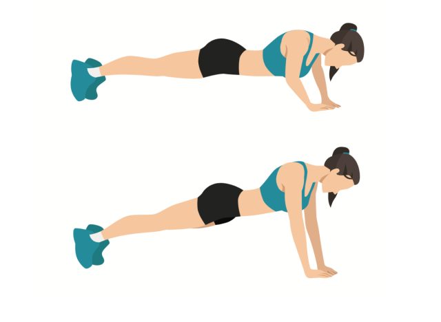 woman doing diamond pushups, concept of exercises for turkey wing arm fat